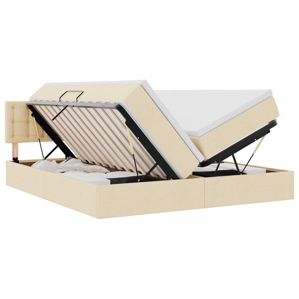 vidaXL Lit de rangement LED avec matelas Crème 180 x 200 cm Tissu
