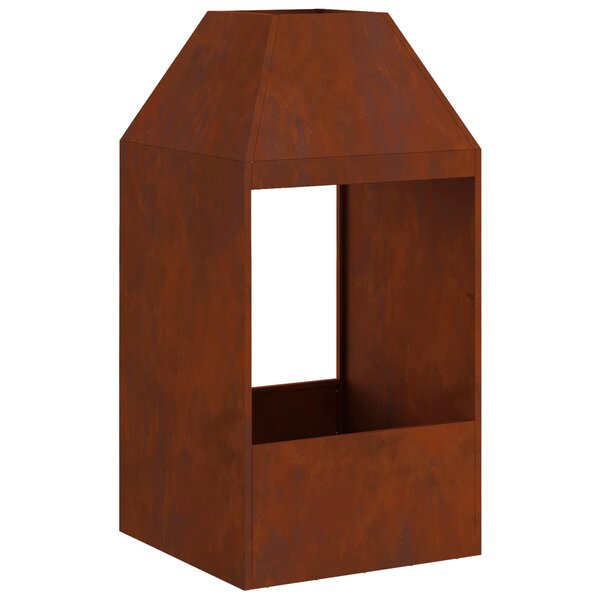 vidaXL Brasero Rouillé 50 x 50 x 100 cm Acier patiné