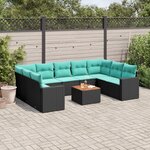 vidaXL Salon de jardin 10 Pièces avec coussins noir résine tressée