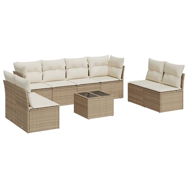 vidaXL Salon de jardin avec coussins 9 Pièces beige résine tressée