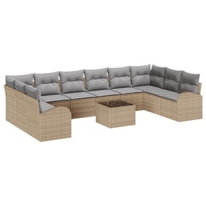 vidaXL Canapé de jardin 11 pièces avec coussins en rattan poly noir