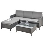 Salon de jardin design set de 3 meubles extérieurs ensemble de canapé tabouret table basse sièges avec coussins 4 places acier polyrotin verre polyester gris 03_0006027