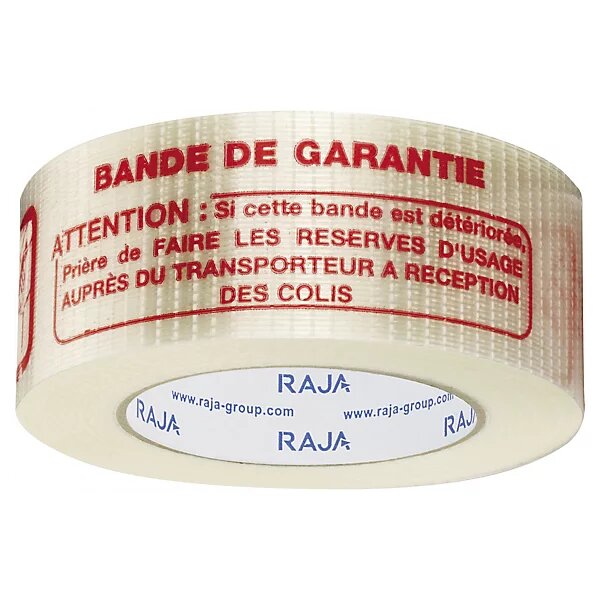 Adhésif armé chaîne et trame bande de garantie 140 microns raja 75 mm x 50 m (lot de 24)