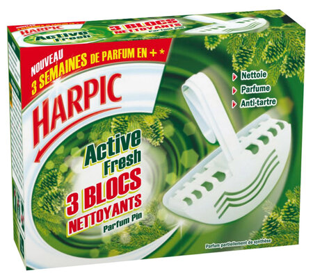 Harpic Active Fresh 3 blocs Nettoyans Parfum Pin en trio (lot de 12 blocs)