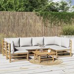 vidaXL Salon de jardin 7 Pièces avec coussins gris clair bambou