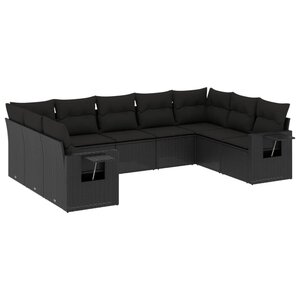 vidaXL Salon de jardin 9 Pièces avec coussins noir résine tressée