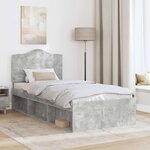 vidaXL Cadre de lit avec tête de lit Gris Béton 75 x 190 cm Pin massif