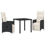 vidaXL Set de table à manger de jardin 3 pièces avec coussins en poly rotin noir