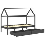 vidaXL Cadre de lit d'enfant avec tiroirs Gris foncé Pin 90x200 cm