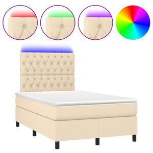 vidaXL Sommier à lattes de lit matelas et LED crème 120x190 cm tissu
