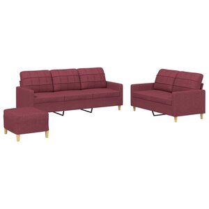 vidaXL Ensemble de canapés 3 Pièces avec coussins Rouge bordeaux Tissu
