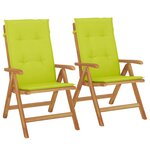 vidaXL Chaises de jardin inclinables lot de 2 et coussins teck massif