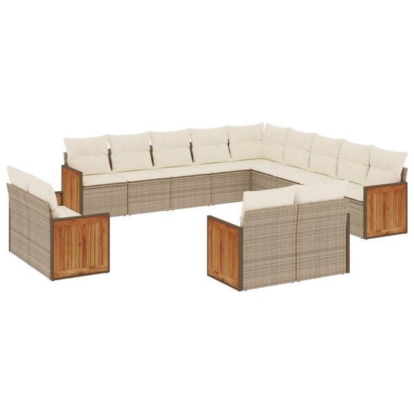 vidaXL Salon de jardin avec coussins 13 Pièces beige résine tressée