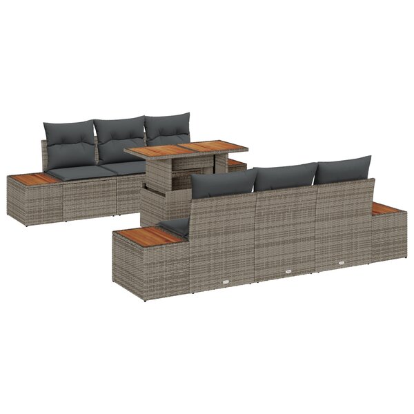 vidaXL Ensemble de Canapé de Jardin 7 Pièces avec Coussins Gris Rattan Poly