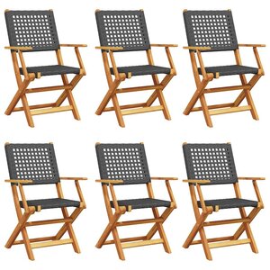 vidaXL Chaises de jardin pliantes lot de 6 noir poly rotin bois massif
