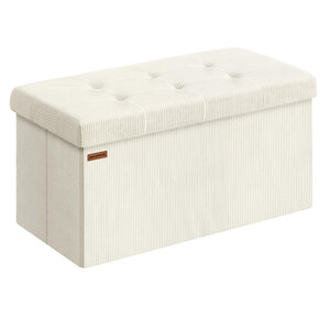 Banc de rangement pouf pliable 38 x 76 x 38 cm bout de lit repose-pieds coffre de rangement charge jusqu'à 300 kg pour salon chambre entrée blanc crème 12_0004168