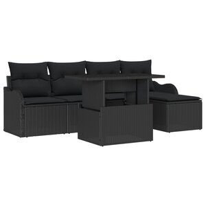 Ensemble de Canapé de Jardin 6 pièces vidaXL avec Coussins en Rotin Poly Noir