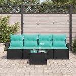 vidaXL Ensemble de canapé de jardin 5 Pièces Noir et turquoise polyrotin