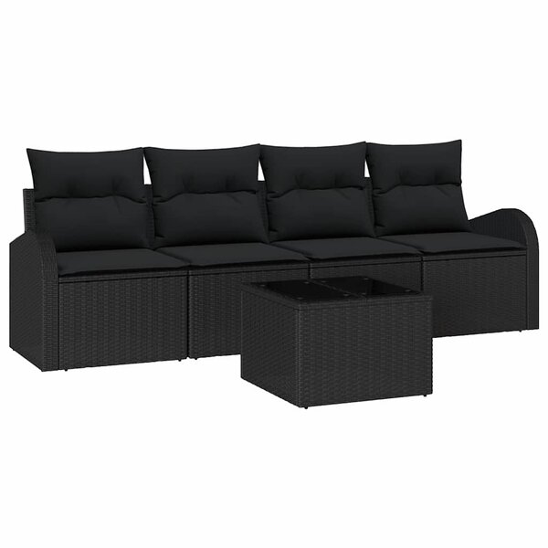 vidaXL Set de canapés de jardin 5 pièces avec coussins en rotin noir