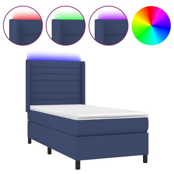 vidaXL Sommier à lattes de lit matelas et LED Bleu 90x200 cm Tissu