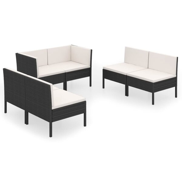 vidaXL Salon de jardin 6 Pièces avec coussins résine tressée noir