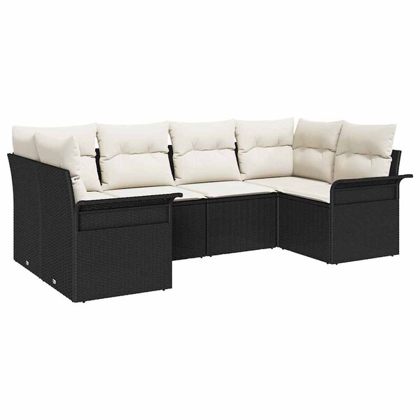 vidaXL Ensemble de canapé de jardin avec coussin 6 Pièces Noir Poly rotin