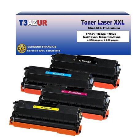 4 Toners compatibles avec Brother TN421  TN423 pour Brother DCP-L8410CDW (Noir+Couleur)