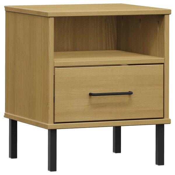vidaXL Table de chevet avec pieds en métal Marron Bois pin massif OSLO