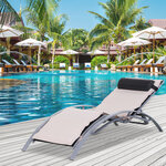 Bain de soleil transat design contemporain inclinable multi-positions avec matelas et tétière dim. 170L x 64l x 82H cm alu textilène beige