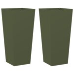 vidaXL Jardinières 2 Pièces vert olive 35x35x75 cm acier
