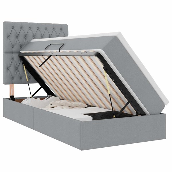 vidaXL Lit avec rangement et matelas Gris clair 90 x 190 cm Polyester