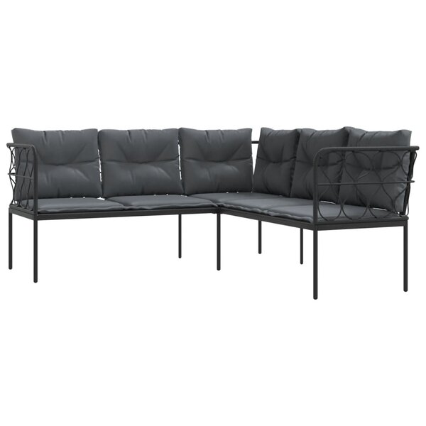 vidaXL Canapé de jardin avec coussins forme de L noir acier textilène
