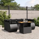 vidaXL Salon de jardin 7 Pièces avec coussins noir résine tressée