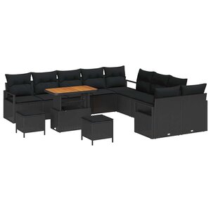 vidaXL Ensemble de canapé de jardin 13 Pièces Noir Poly rotin