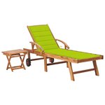 vidaXL Chaise longue avec table et coussin Bois de teck solide