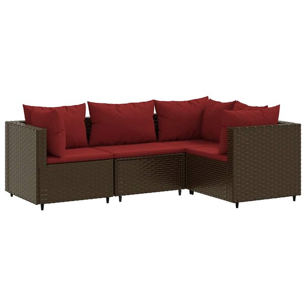 vidaXL Salon de jardin 4 Pièces avec coussins Marron Résine tressée