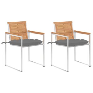 vidaXL Chaises de jardin avec coussins lot de 2 Teck solide et acier