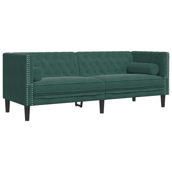 vidaXL Canapé Chesterfield avec traversins 3 places vert foncé velours