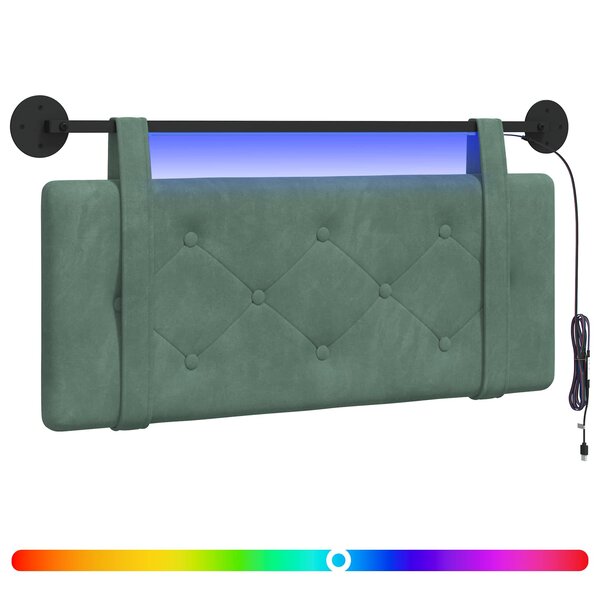 vidaXL Tête de lit suspendue Avec lumière LED Vert Mer Velours