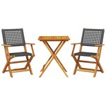 vidaXL Ensemble de bistro 3 Pièces noir résine tressée et bois massif