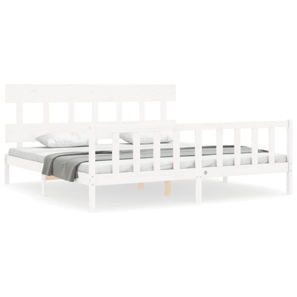 vidaXL Cadre de lit avec tête de lit blanc Super King Size bois massif