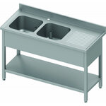 Plonge inox 2 cuves avec etagère - egouttoir gauche ou droit - gamme 600 - stalgast - soudée - inox1500x600 x600x900mm