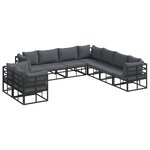 vidaXL Ensemble de canapé de jardin avec coussin 9 Pièces Noir Aluminium