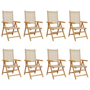 vidaXL Chaises inclinables de jardin lot de 8 beige rotin bois massif