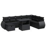 vidaXL Salon de jardin 9 Pièces avec coussins noir résine tressée