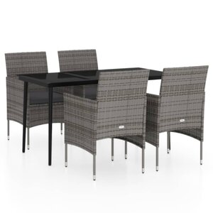 vidaXL Ensemble à manger de jardin et coussins 5Pièces Gris/noir