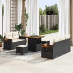 vidaXL Ensemble de canapé de jardin avec coussin 8 Pièces Noir Poly rotin