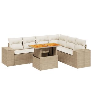 vidaXL Salon de jardin avec coussins 7 Pièces beige résine tressée