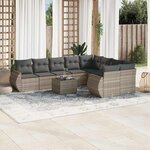 vidaXL Salon de jardin avec coussins 10 Pièces gris clair résine tressée