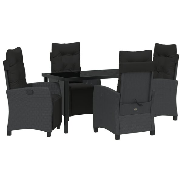 vidaXL Set de 5 pièces de salle à manger de jardin Noir Poly Rotin